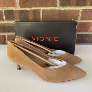 Vionic Womens Tan Kit Josie Leather Slip On Kitten Heel Pumps Shoes US 7 W Wide